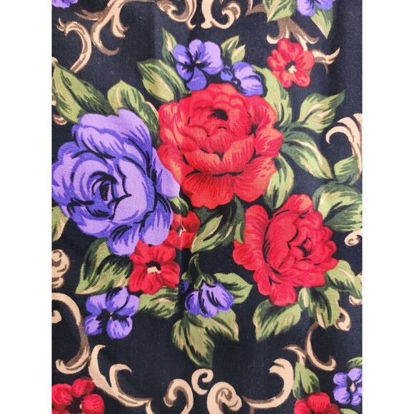 Vintage 80s Koret Floral Filagree Top Pleated Skirt Set Size 14 Black Red Purple - Picture 10 of 15